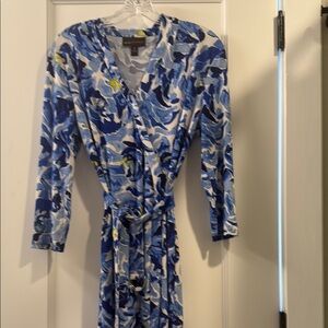 Dana Buchman Blue and Yellow Long Sleeve Dress